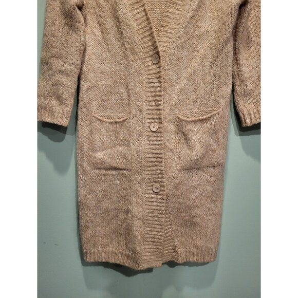 Magaschoni Beige Alpaca Wool Blend Long Cardigan Sweater Pockets Sz M - Picture 2 of 7